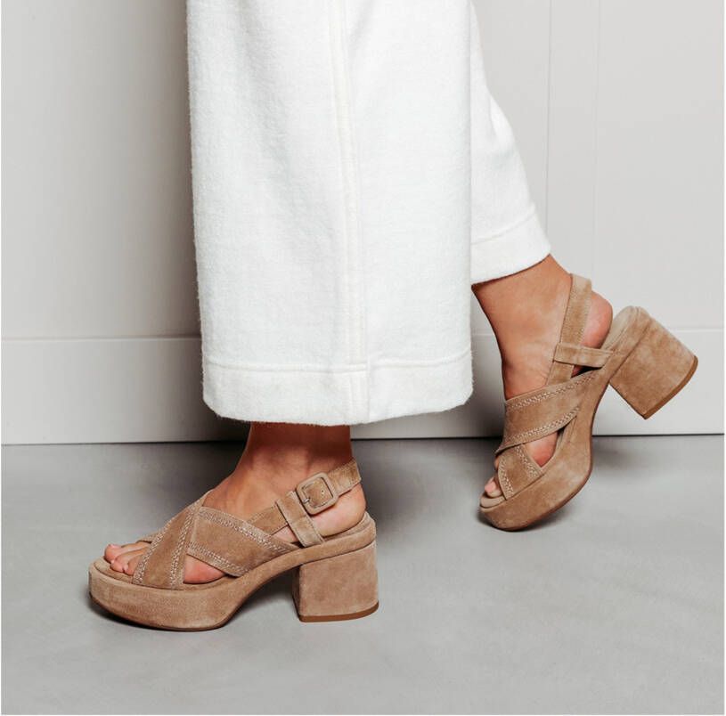 VIA VAI Elia Paisley | suède sandalen Beige Suede Sandalen met hak Dames