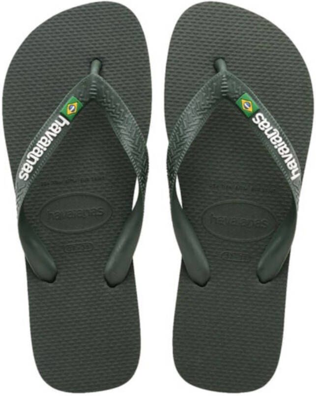 Havaianas Brasil Logo | Green Olive Groen Rubber Teenslippers Unisex