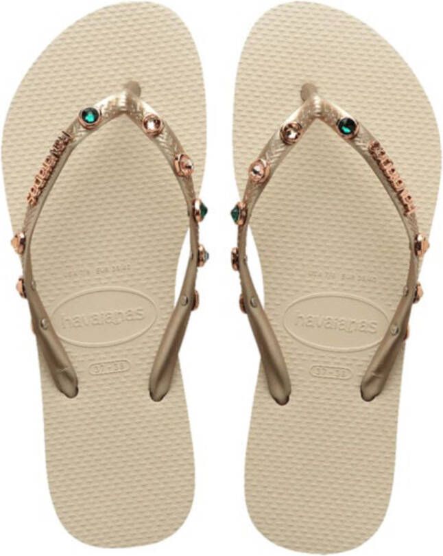 Havaianas Slim Luxury Swarovski-krista Beige Rubber Teenslippers Dames