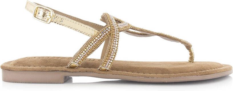 Lazamani Ladies sandals strass gold Goud Leer Platte sandalen Dames - Foto 5