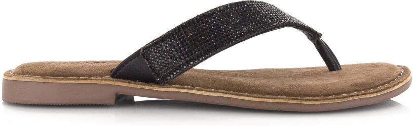 Lazamani Leren slippers met strass-ste Zwart Leer Teenslippers Dames