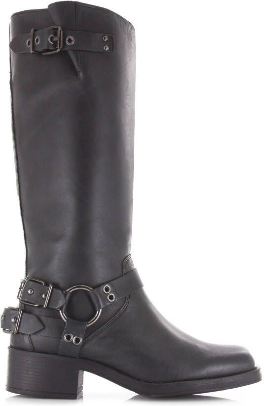 POELMAN Hoge leren biker boots met rit Zwart Leer Cowboy laarzen Dames