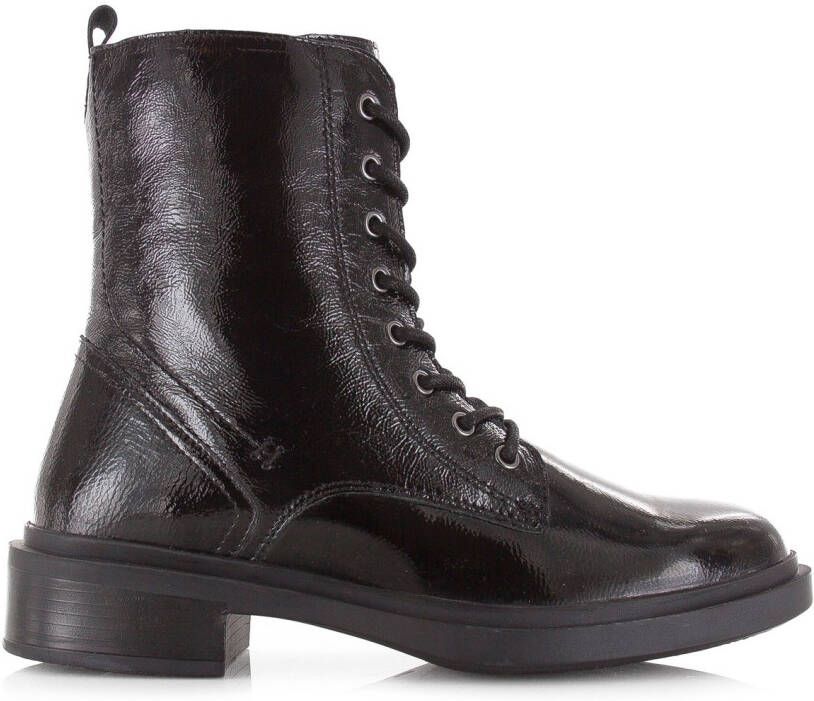 POELMAN Lakleren boot met rits Zwart Lakleer Veterboots Dames