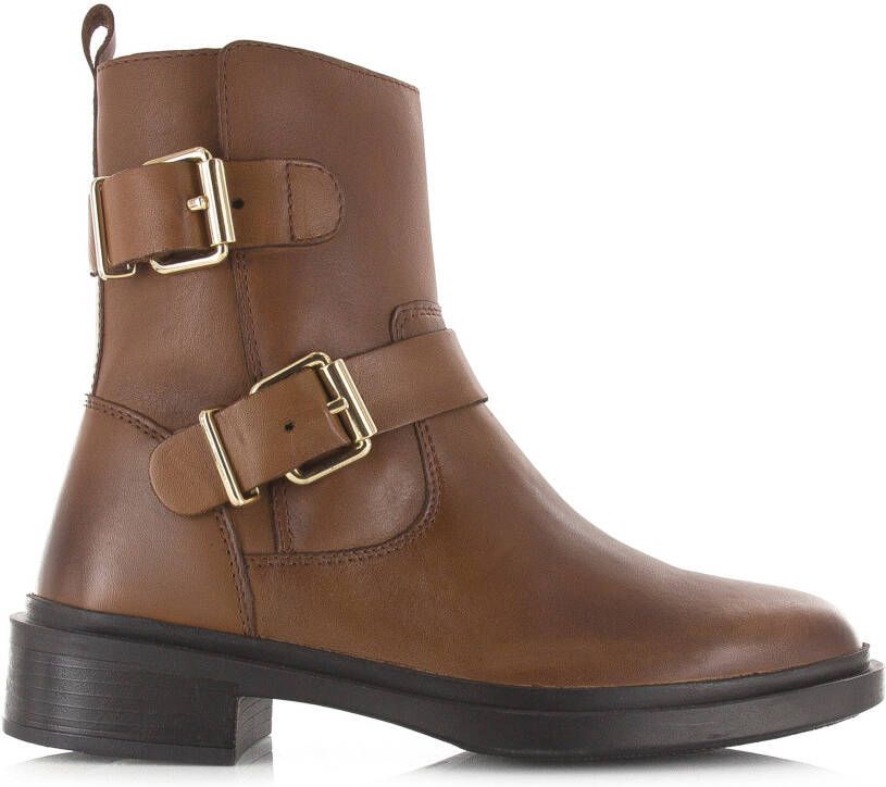 POELMAN Leren boot met goudkleurige ge Cognac Leer Biker boots Dames