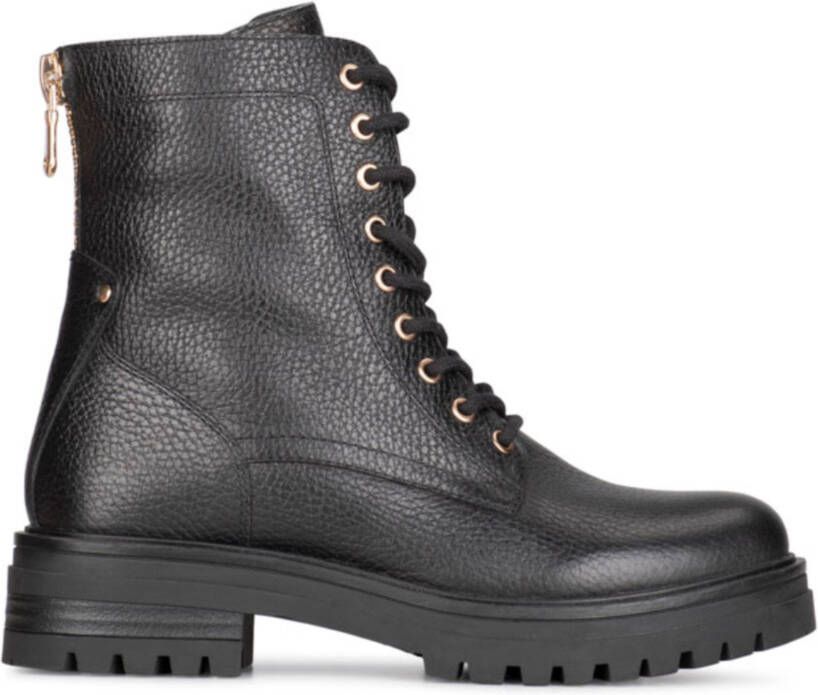 POELMAN leren veterboot zwart Leer Veterboots Dames