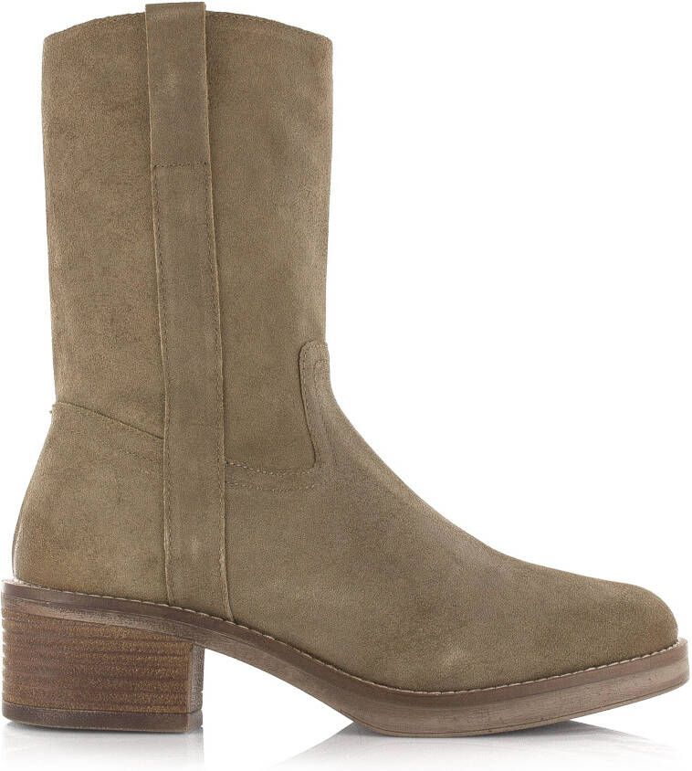 POELMAN suède enkellaarsjes cappuccino Beige Suede Enkellaars met hak Dames