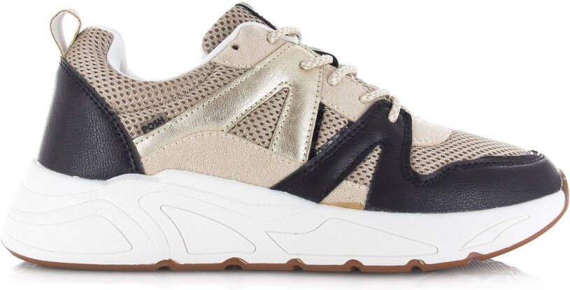 POELMAN zwarte beige sneakers van mesh Zwart Mesh Lage sneakers Dames