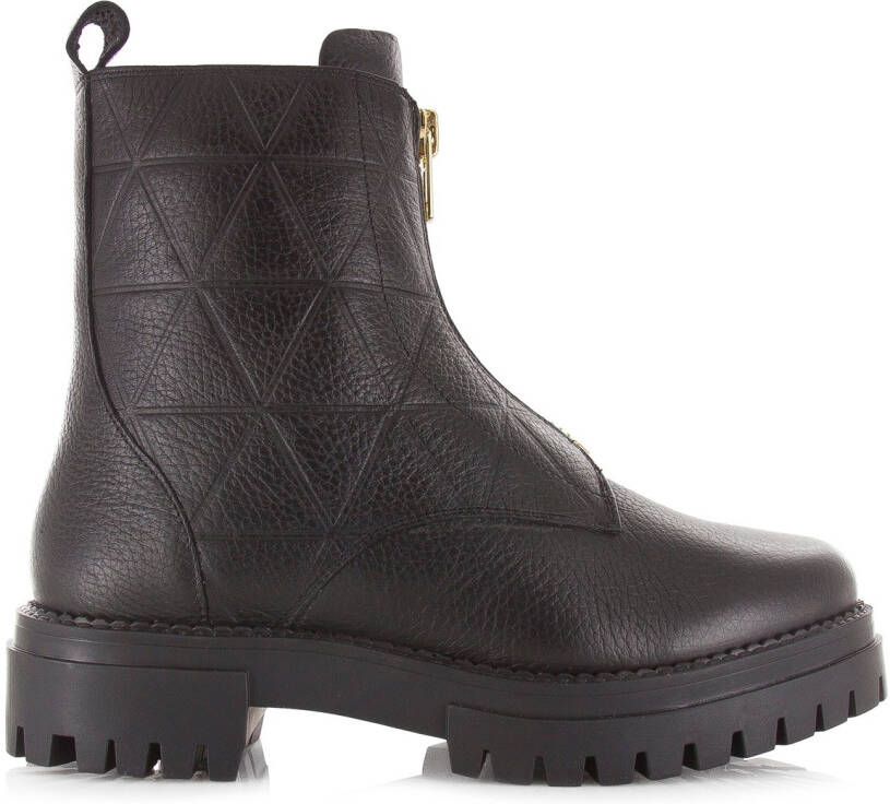 Shoecolate Leren boots met front zip Zwart Leer Biker boots Dames