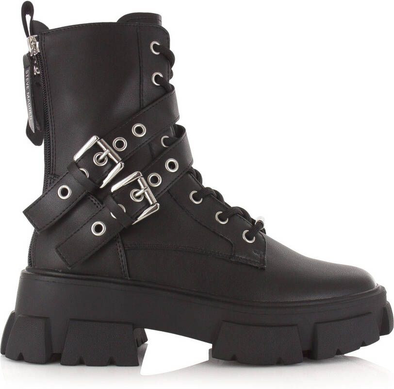 STEVE MADDEN Traction Zwart Leerlook Veterboots Dames