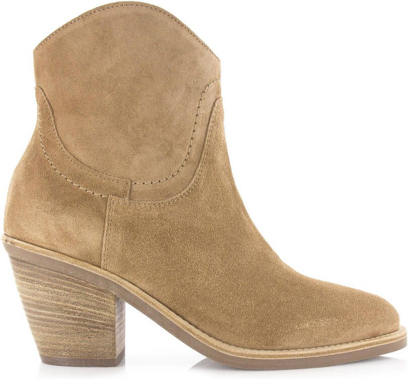 VIA VAI Mara Denver | Sierra Noisette Beige Suede Enkellaars met hak Dames