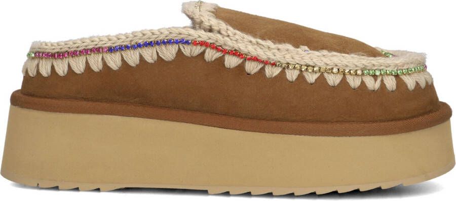 MOU Instappers Dames Clog Eskimo Platform Rhinestones Maat: 35 Materiaal: Suède Kleur: Cognac