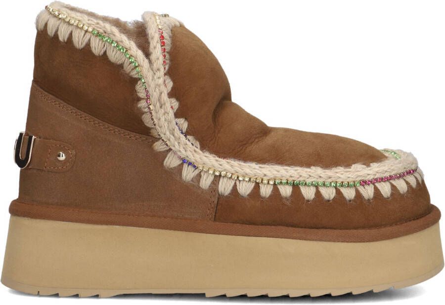 MOU Vachtlaarzen Dames Eskimo 18 Platform Rhinestones Maat: 35 Materiaal: Suède Kleur: Cognac