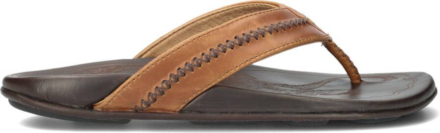 OLUKAI Teenslippers Heren Mea Ola Maat: 45 Materiaal: Leer Kleur: Bruin