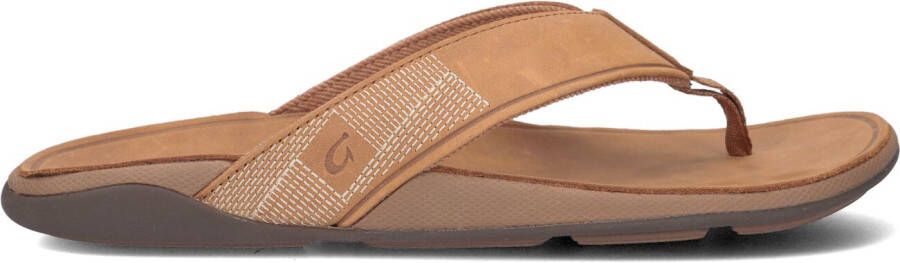 OLUKAI Teenslippers Heren Tuahine Maat: 45 Materiaal: Leer Kleur: Bruin