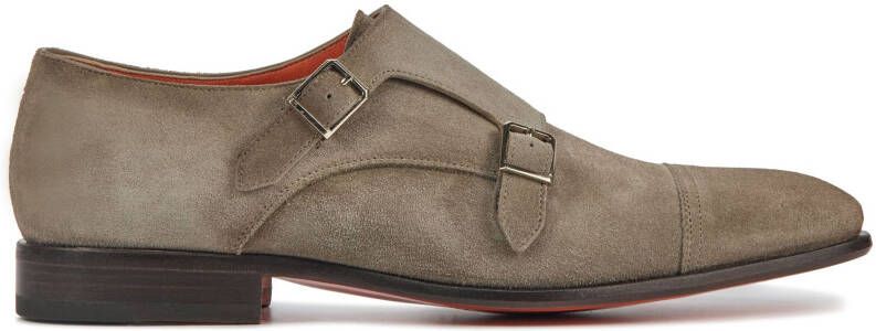 Santoni Taupe Suede Gespschoenen Beige Heren