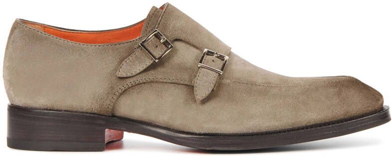 Santoni Taupe Suede Gespschoenen Beige Heren