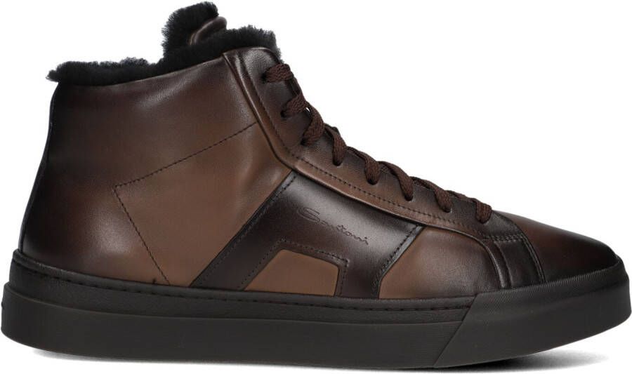 SANTONI Hoge Sneakers Heren Led Vacht Mid Sneaker Maat: 46 5 47 Materiaal: Leer Kleur: Bruin