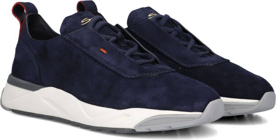 SANTONI Lage Sneakers Heren Sue Unlined Runner Maat: 45 5 Materiaal: Suède Kleur: Blauw