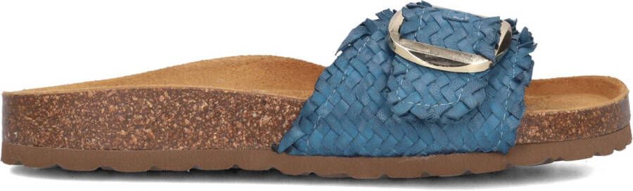 STEFANO LAURAN Slippers Dames Bio Gevlochten 1 Band Slipper Met Gesp Maat: 41 Materiaal: Leer Kleur: Blauw