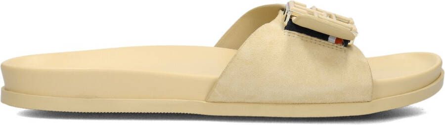 TOMMY HILFIGER Slippers Dames Th Hardware Flat Sandal Maat: 37 Materiaal: Suède Kleur: Beige