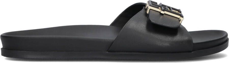 TOMMY HILFIGER Slippers Dames Th Hardware Flat Slip Maat: 41 Materiaal: Leer Kleur: Zwart