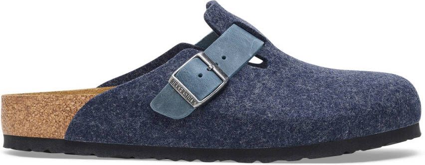 Birkenstock Boston Natural Leather Textile Felt Sandalen Regular blauw