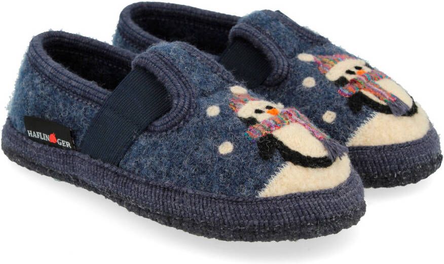 Haflinger Kid's Pinguin Pantoffels blauw