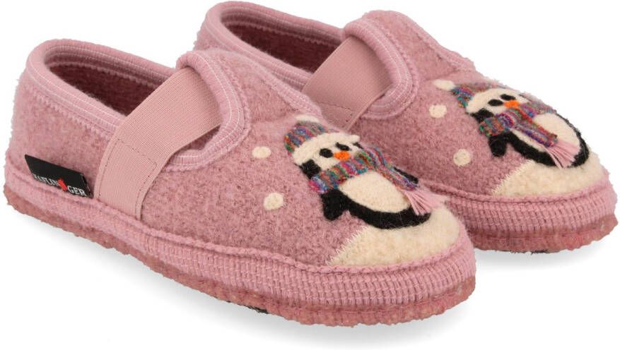 Haflinger Kid's Pinguin Pantoffels roze