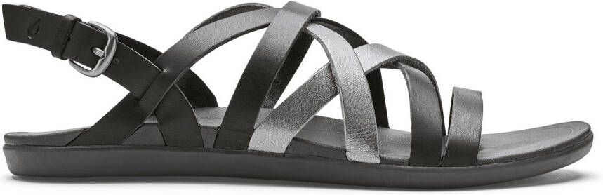 Olukai Awe leren outdoor sandalen zwart zilver