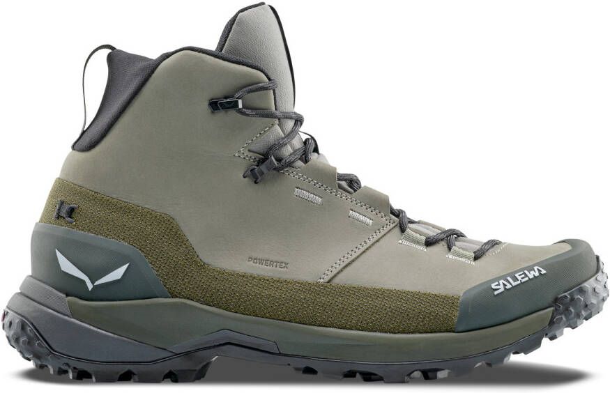 Salewa Puez Leather Mid PTX Wandelschoenen grijs olijfgroen