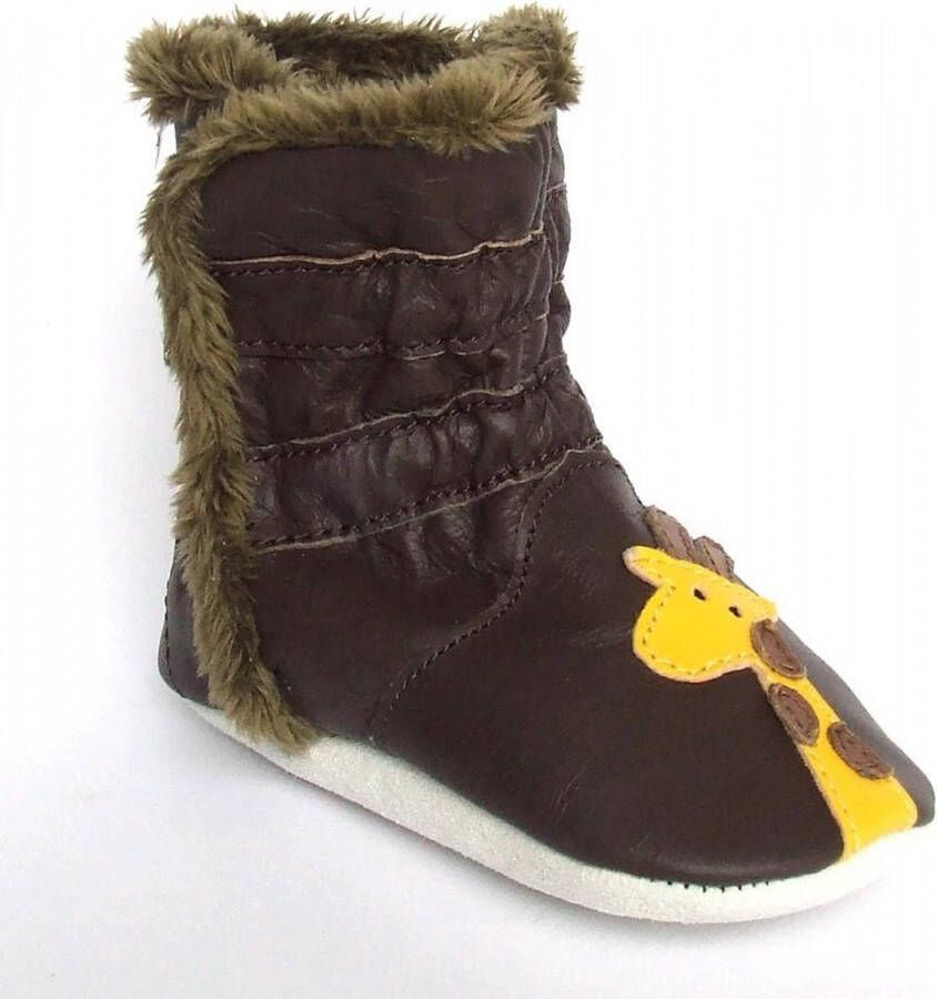 Aapie leren babyslofjes Winterboot Giraffe laarsjes gevoerd bruin maat L