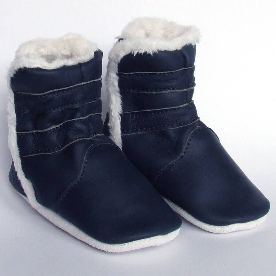 Aapie leren babyslofjes Winterboot Marine laarsjes gevoerd antislip blauw maat XS