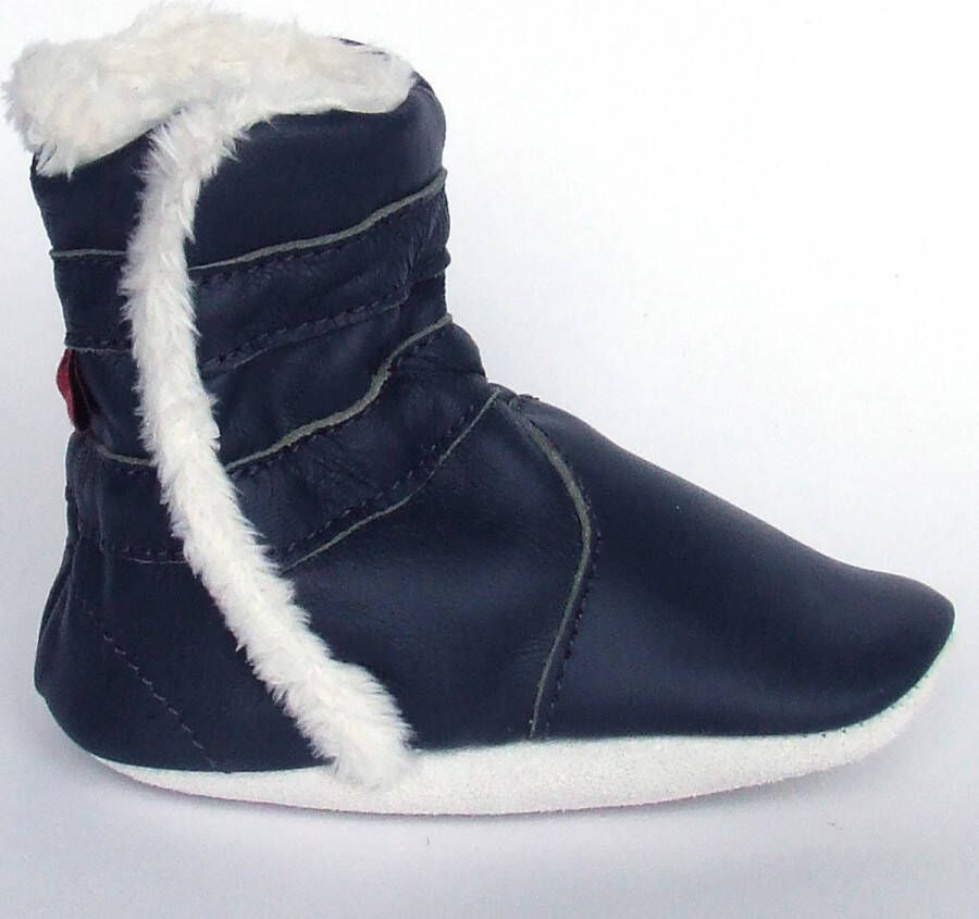 Aapie leren babyslofjes Winterboot Marine laarsjes gevoerd antislip blauw maat XL