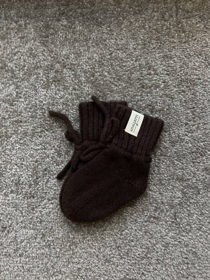 Adalletti Merino wol booties Chocolate Merino slofjes Merino sokken baby slofjes