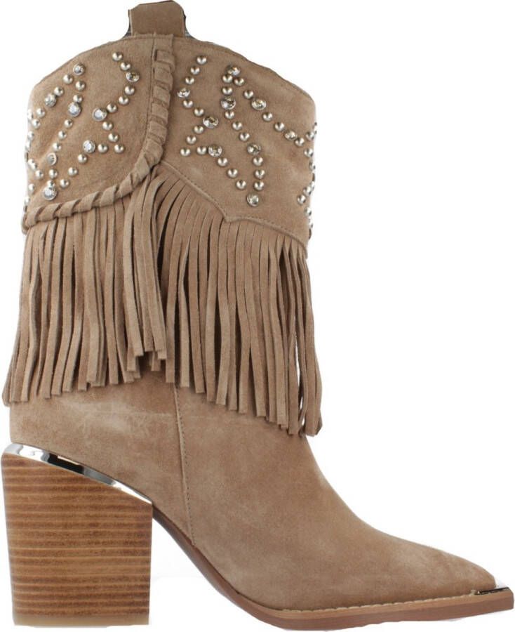 Alma en Pena Studded Fringed Enkellaarzen Beige Dames