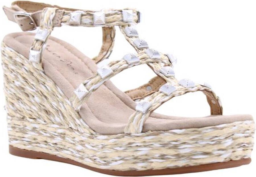 Alma en Pena Glitter Sleehak Sandaal met Vlechtdetail Beige Dames