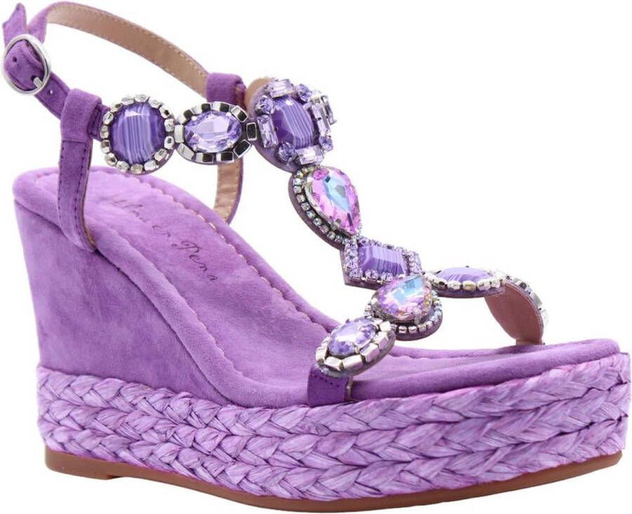 Alma en Pena Vierkante teen juweel platte sandaal Purple Dames