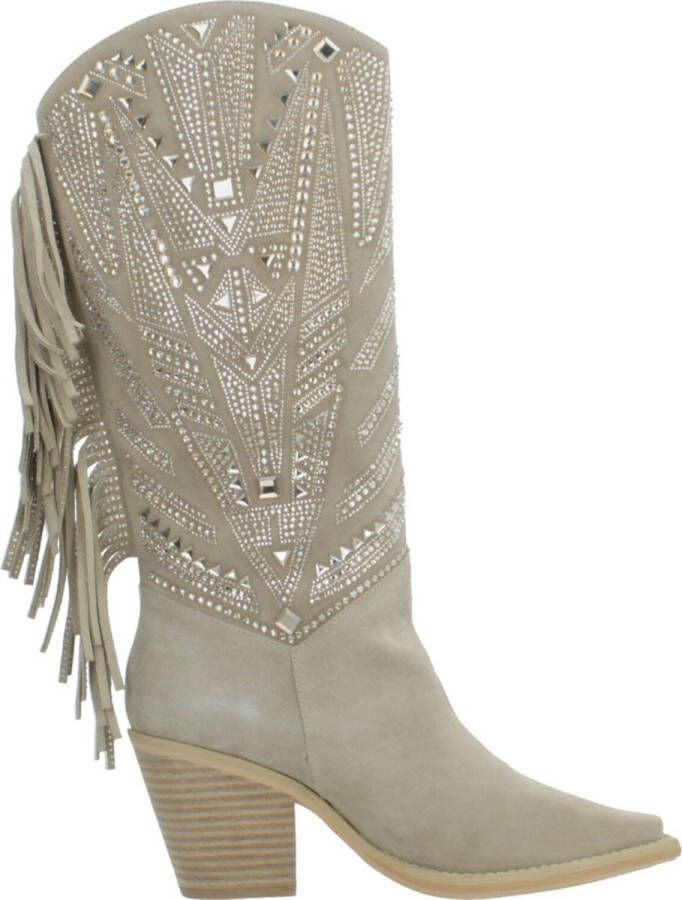 Alma en Pena Glitter Fringes Boot Vrouwen Hak Beige Dames