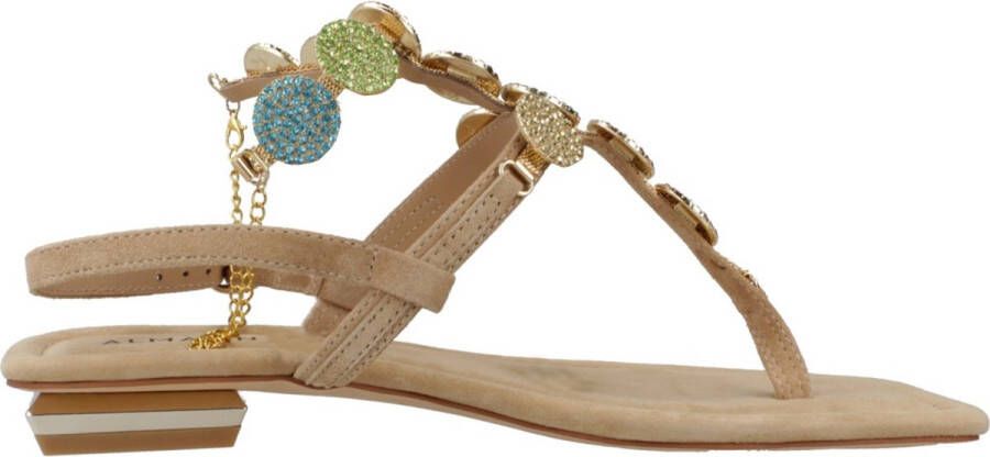 Alma en Pena Rhinestone Enkelband Platte Sandalen Beige Dames