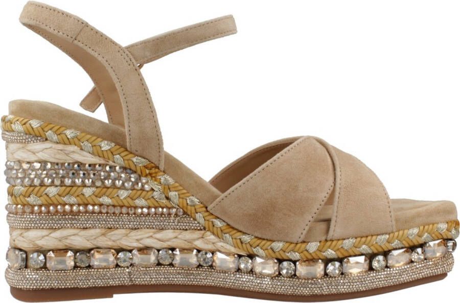 Alma en Pena Rhinestone Sleehak Sandaal met Vlecht Detail Beige Dames