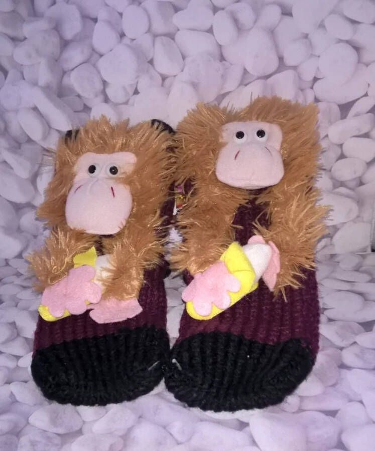 A.M Anti slip slofsok met aap Homesock monkey paars