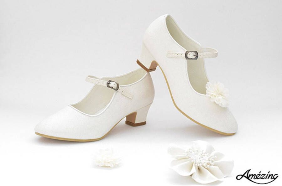 Amezing Shoes Glitterschoen met hakje -hakschoen-trouwschoen-ivoor-bruidsmeisje - Foto 1