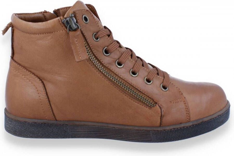 Andrea Conti Dames Sneaker Hoog Cognac BRUIN