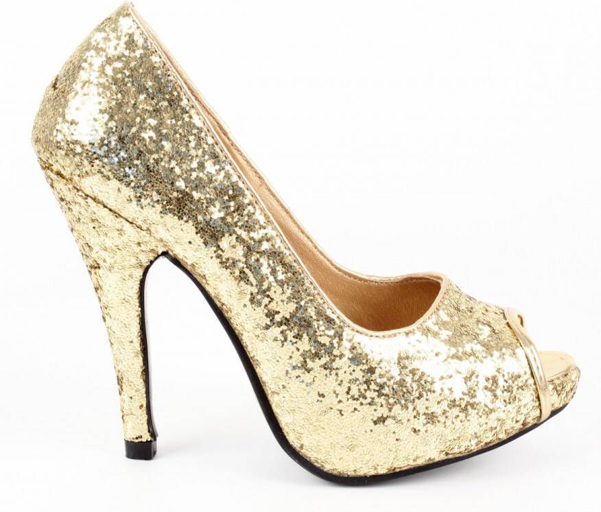 Andres Machado peeptoe pumps glitter goud in kleine maten