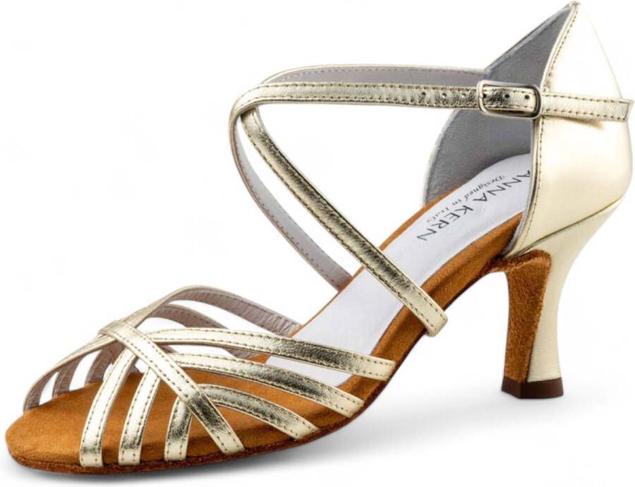 Anna Kern 598 60 Jolie Dames Dansschoenen Goud Metallic Leer Kruisbandjes Flare hak Salsa en Latin Goud