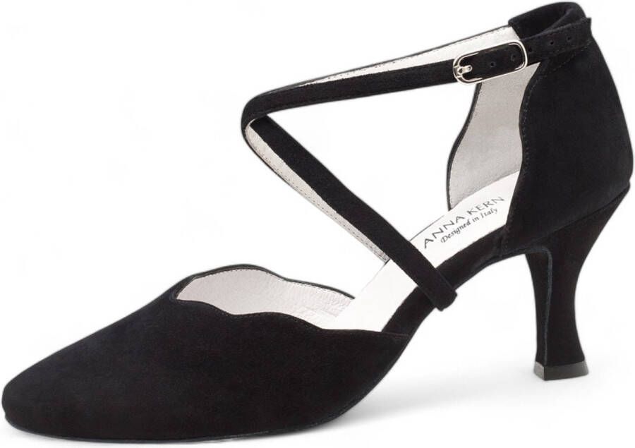 Anna Kern 672 60 Odile Dames Dansschoenen Zwarte Suede Gesloten Neus Flare Hak Latin Ballroom Salsa Zwart