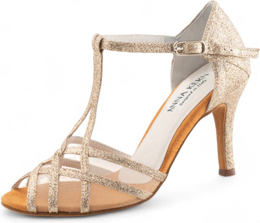 Anna Kern 870 75 Elodie Dames Dansschoenen Open Neus Hoge Hak Salsa Tango Latin schoenen Glitter Goud Brokaat Goud