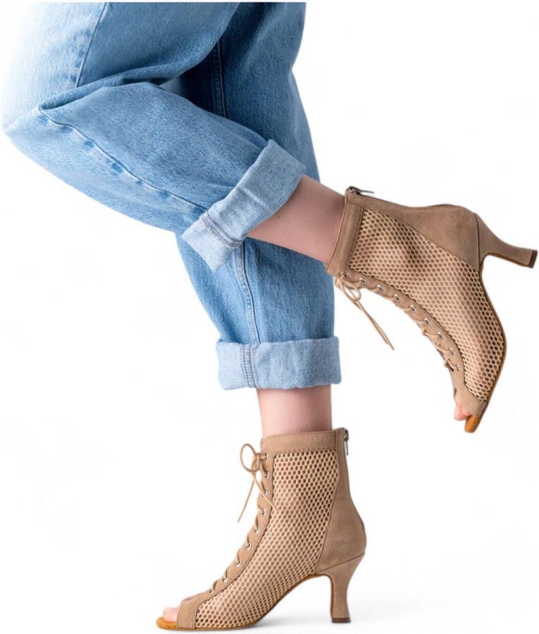 Anna Kern Melisande Dansenkelboots Hakhoogte Flexibele suede zool Casual look dansboots High Heel dansschoenen beige