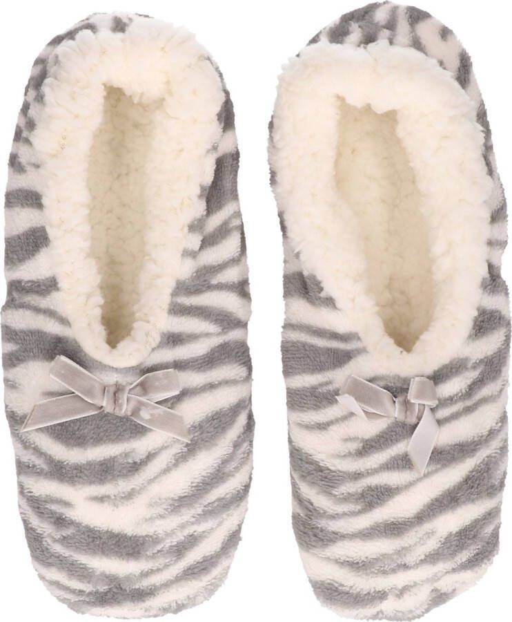 Apollo Grijze zebra print ballerina pantoffels sloffen voor dames Dierenprint huissloffen voor vrouwen