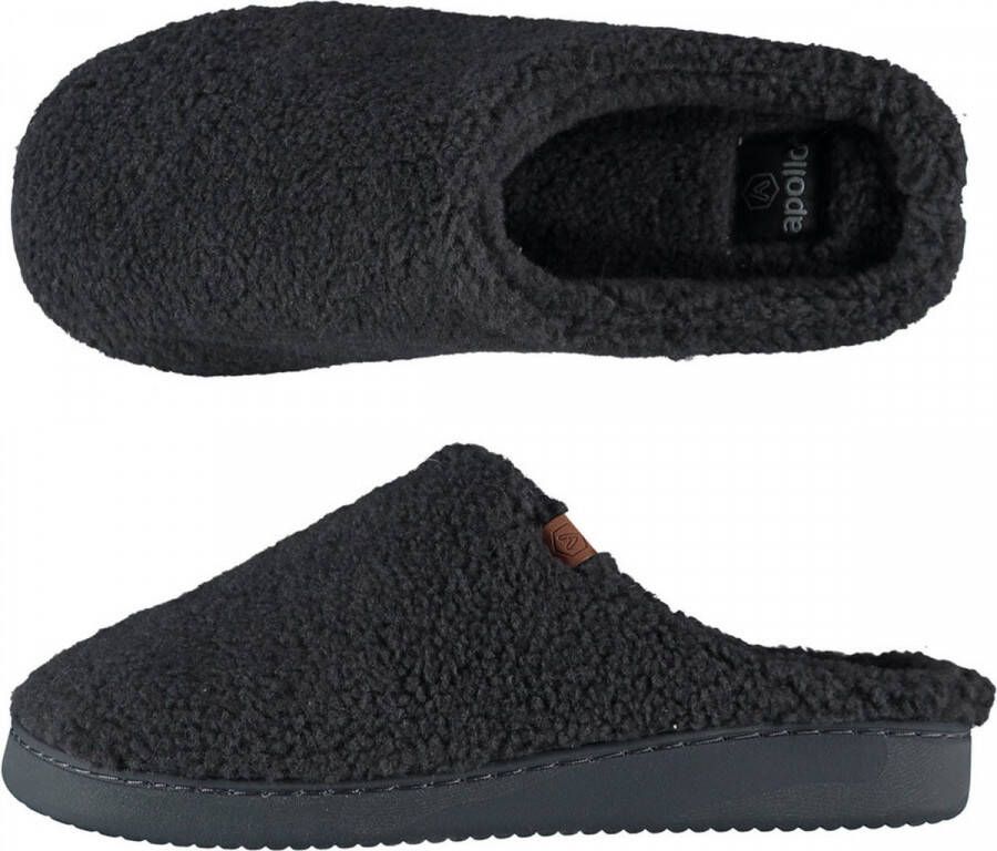 Apollo Heren instap slippers pantoffels teddy wol antraciet